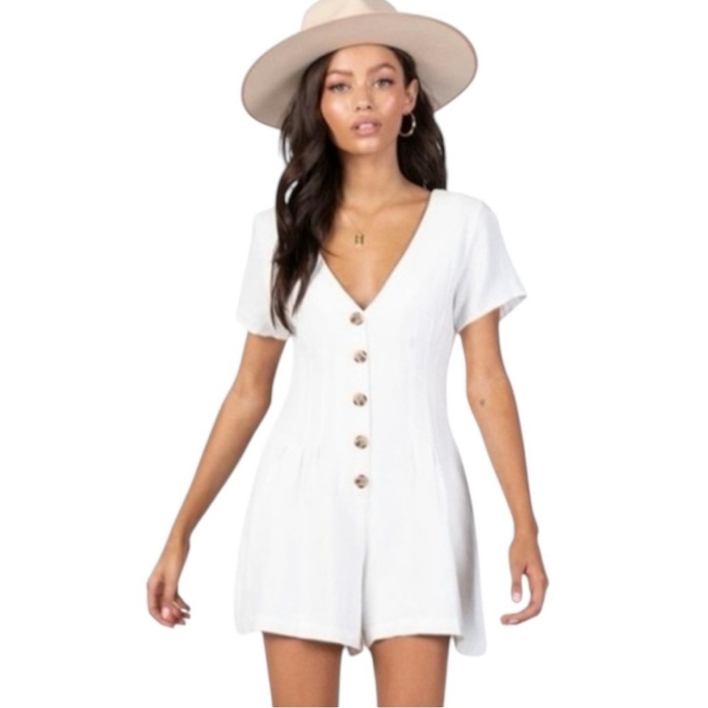 Princess Polly Adi Romper Linen Blend White Size 8 - Picture 2 of 16